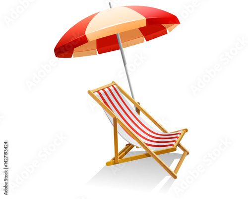 Beach Chair with Red and White Umbrella