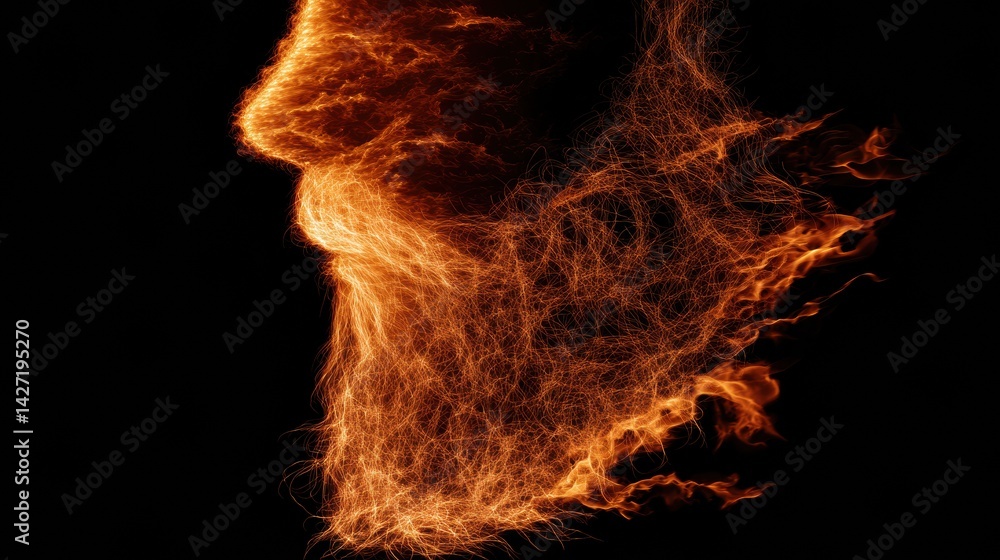 Fototapeta premium Illustration of a Glowing Flame Beard Design on a Black Background Showcasing a Unique Fantasy Fire Concept