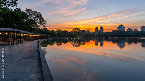 Wallpaper Mural Sunrise Over City Lake Park Panorama Torontodigital.ca