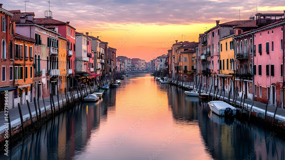 Fototapeta premium Colorful Venetian Canal at Sunset