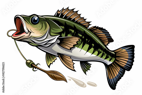 vector bass fish catching the fishing lure illustration isolated background