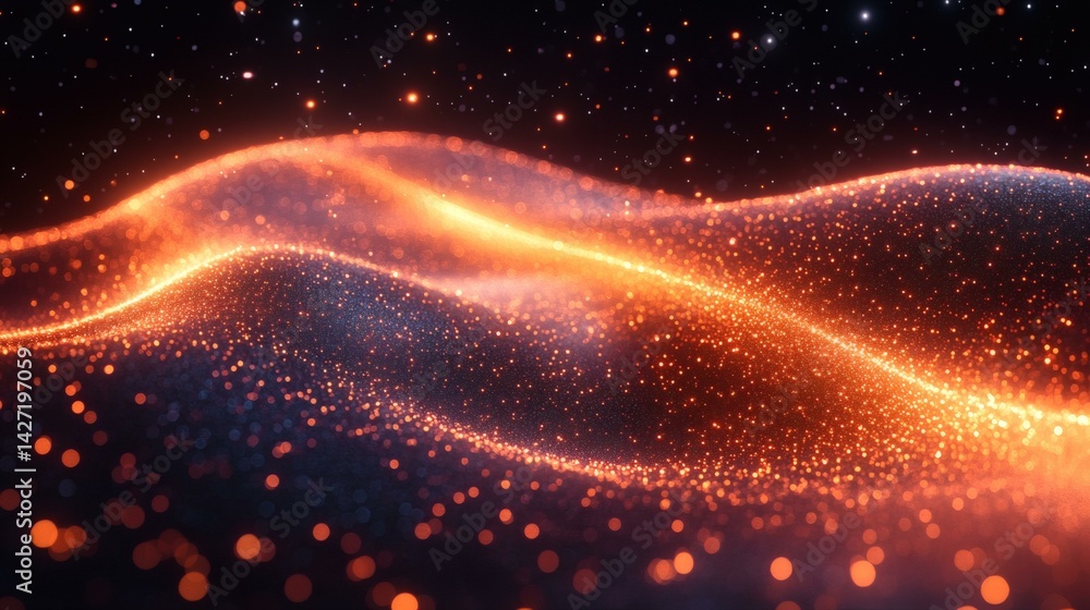 Digital Abstract Background for Science or Education Featuring Glowing Particle Waves and Starry Space Digital Abstract Background for Science or Education Featuring Glowing Particle Waves and Starry Space