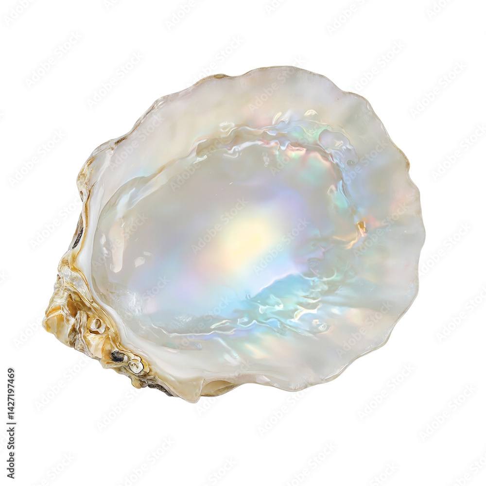 Isolated oyster shell with pearlescent inside and rainbow sheen Isolated oyster shell with pearlescent inside and rainbow sheen