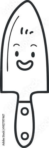 A cheerful cartoon gardening trowel with a smiling face, perfect for gardening illustrations.