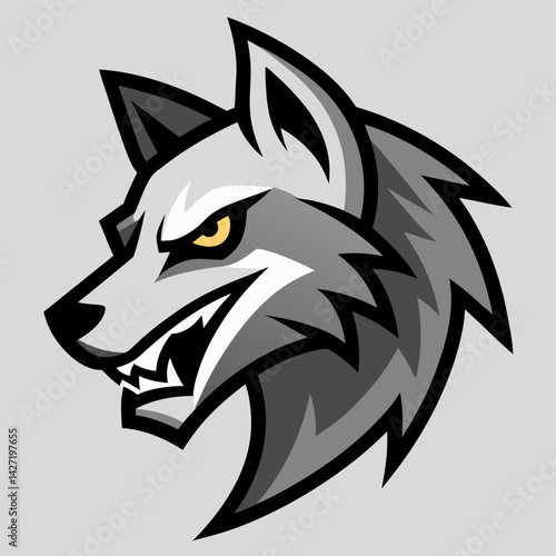 Aggressive Wolf Profile: A close-up of a formidable gray wolf in profile, showcasing its piercing eyes, fierce expression, and sharp teeth.
