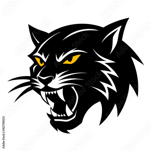 Fierce Feline: A striking and stylized illustration of a ferocious wildcat, rendered in bold black and yellow, perfectly captures the essence of untamed power and predatory intensity.