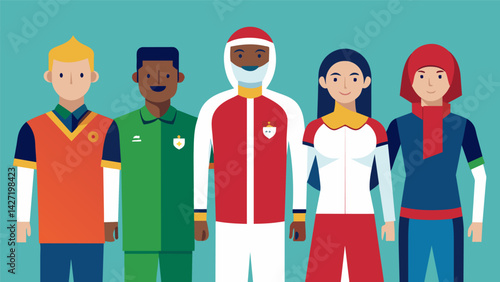 From traditional outfits to modern sportswear the diverse display of team uniforms showcased the unity of the international sporting event.. Vector illustration