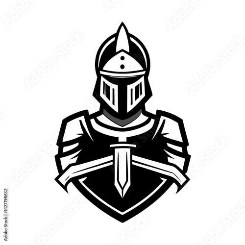 Knight in Armor: A valiant knight, clad in shining armor, stands resolute, his sword held firmly in his grasp, ready for battle.  The image is a powerful symbol of courage, strength, and chivalry. 