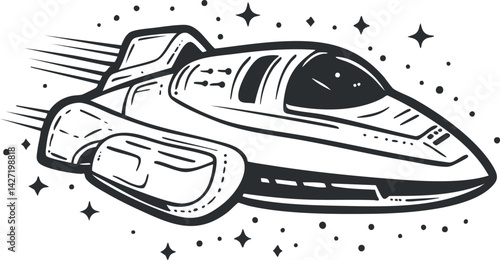 A sleek and futuristic spaceship illustration designed for space exploration and adventure themes.
