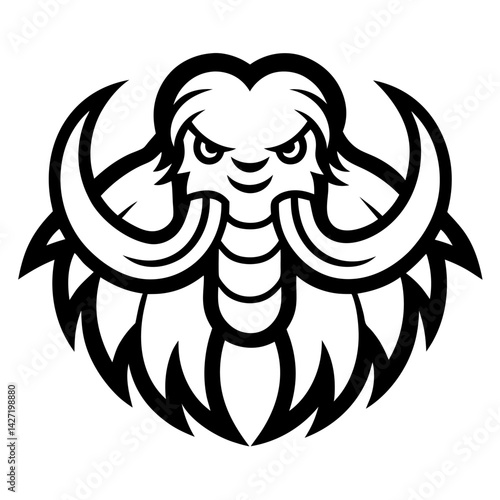 Mammoth Icon: Striking monochrome vector art features the ancient, majestic mammoth, symbolizing strength and primal power, ideal for creative design projects.