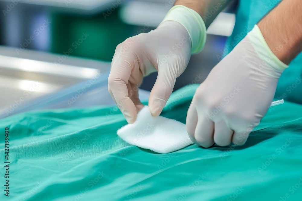 Fototapeta premium Caucasian doctor applies cotton pad on injection site of Asian female patient during medical procedure