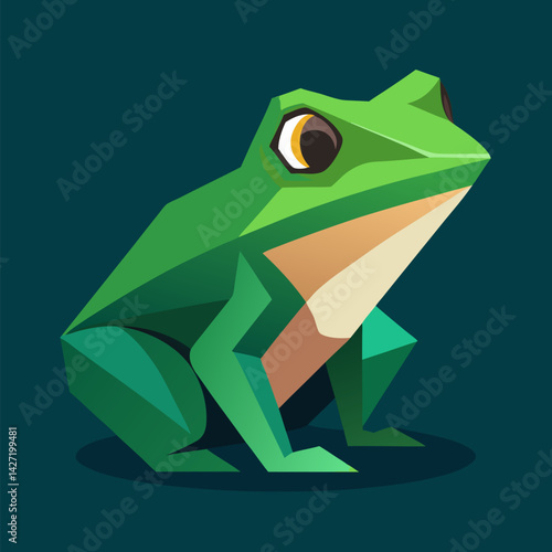 Geometric Frog Illustration: A vibrant, stylized illustration of a frog, rendered in a modern geometric design, striking a balance between playfulness and contemporary artistic flair.