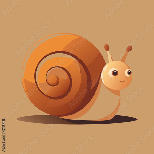 Animated Snail's Journey: A charming snail illustration with a cheerful expression navigates its way forward, exuding a sense of wonder and adventure in a soft, inviting illustration.