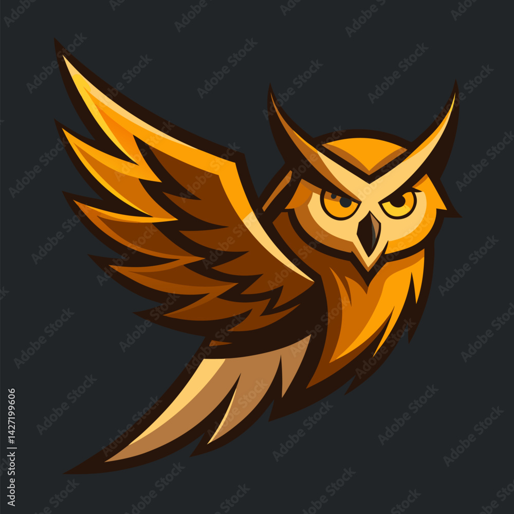 Majestic Owl in Flight: A striking illustration captures the essence of the nocturnal world, showcasing an owl with outstretched wings against a dark, mysterious backdrop. Majestic Owl in Flight: A striking illustration captures the essence of the nocturnal world, showcasing an owl with outstretched wings against a dark, mysterious backdrop.