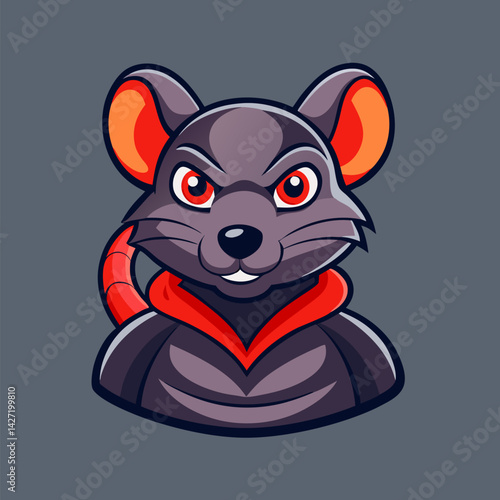 Clever Rat Mascot: A bold, illustrated portrayal of a cunning rat mascot, with intense red eyes and a confident, empowered demeanor, designed for a range of purposes.