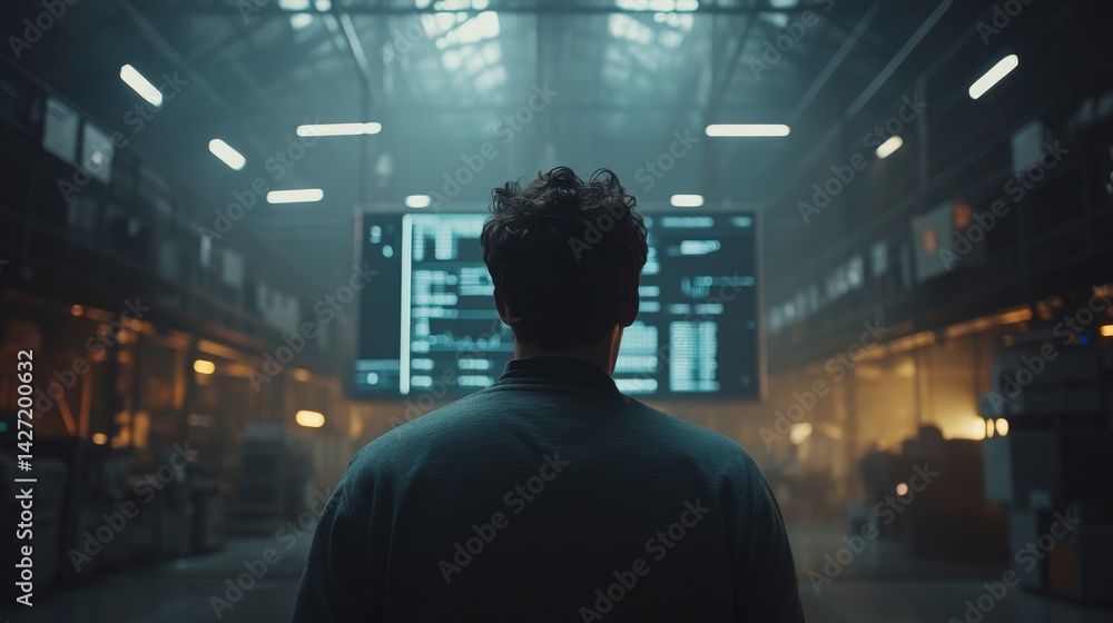 Before the wall of glowing digital screens, a person stands confidently, monitoring complex data visualizations, immersed in a high-tech analytical environment Before the wall of glowing digital screens, a person stands confidently, monitoring complex data visualizations, immersed in a high-tech analytical environment