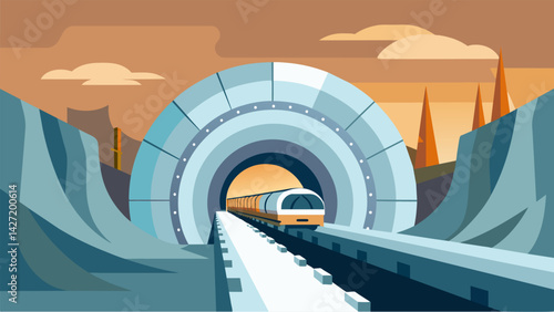 The tunnel boring machine leaves a trail of perfectly round smooth walls in its wake a physical representation of its precise and calculated. Vector illustration