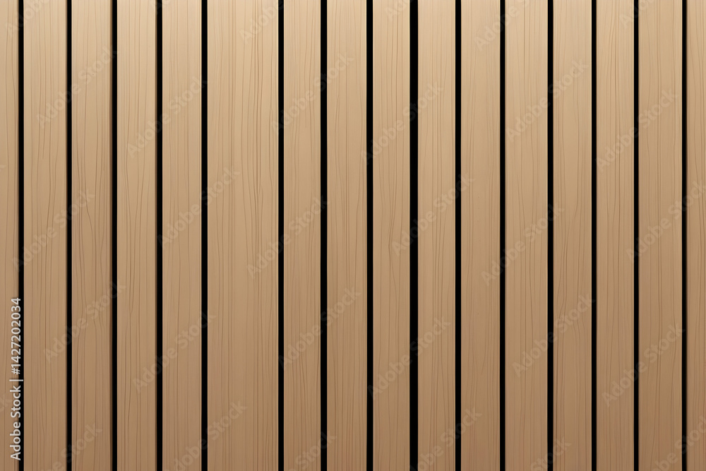 Naklejka premium Uniform Light Brown Vertical Wooden Slats Background with Dark Grooves: Natural Wood Texture, Parallel Lines Pattern, Simple Woodgrain, Organic Surface, Consistent Wooden Stripes, Warm Brown Tone, Tex
