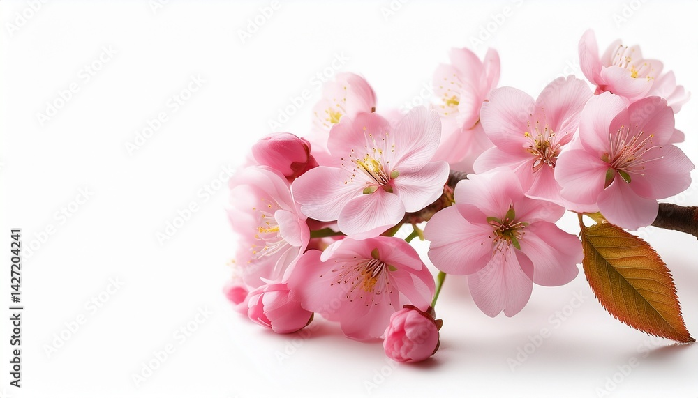 pink cherry blossoms isolated on white beautiful spring flowers on a branch in panoramic format pink cherry blossoms isolated on white beautiful spring flowers on a branch in panoramic format