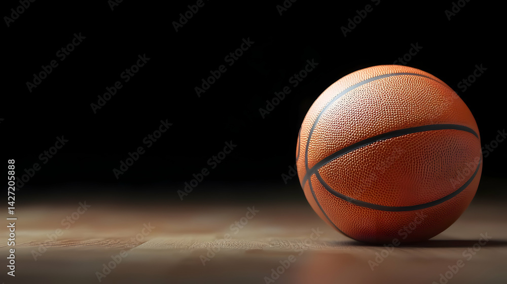 Obraz premium Orange Basketball On Brown Court In Dark Studio