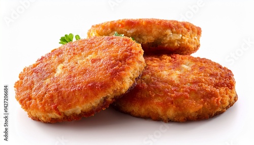 salmon fishcakes over white background