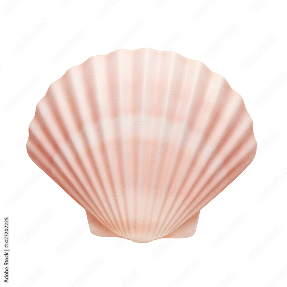 Fototapeta premium Isolated wide fan shaped pink scallop shell on white background