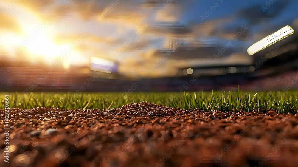 Sunset View Of A Baseball Field