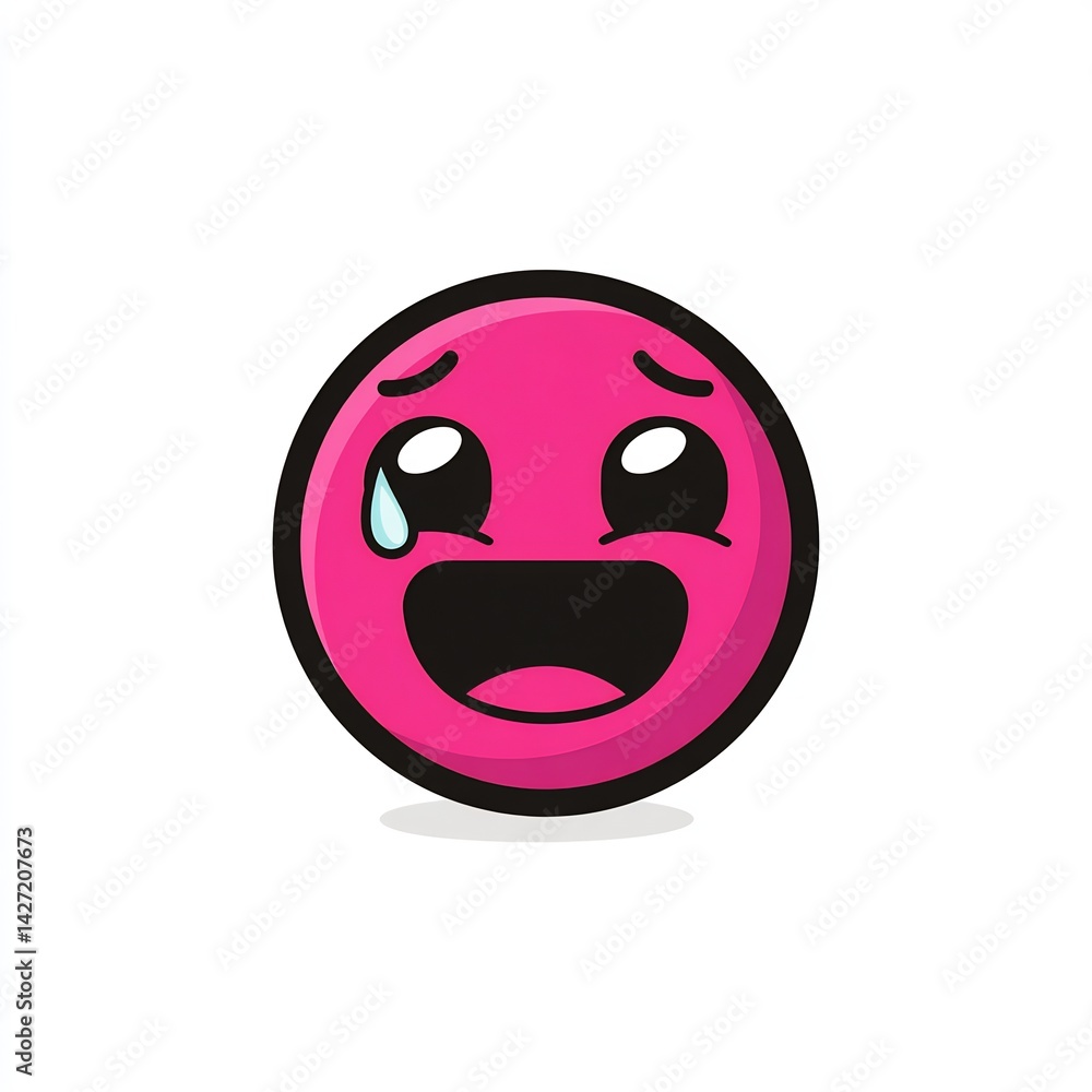 Fototapeta premium pink crying-laughing emoji tilted sideways illustration