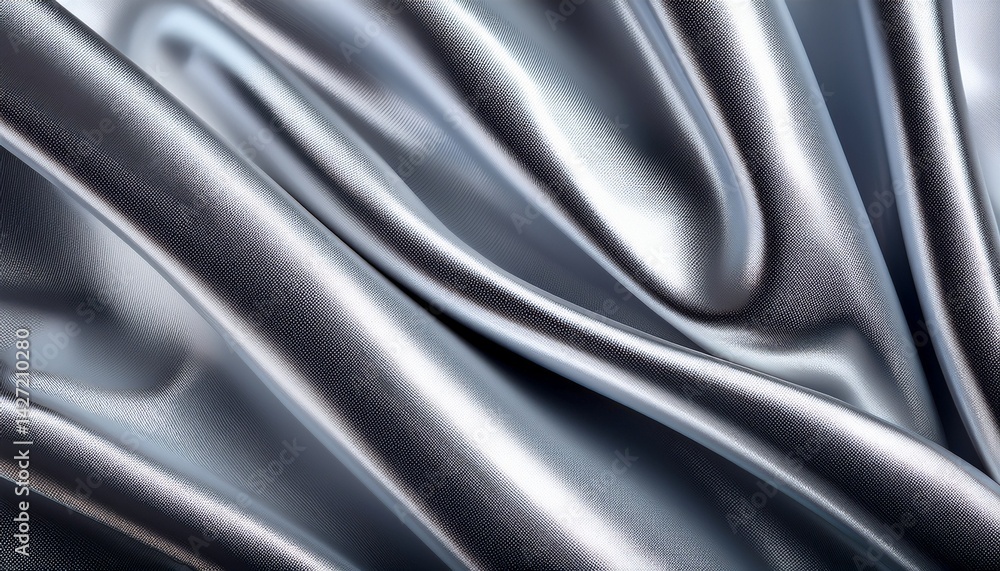 Iridescent Silver Fabric Texture with Draped Folds