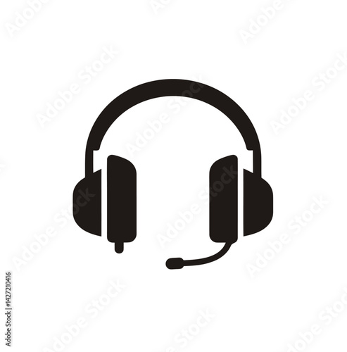 The icon depicts a flat illustration of headphones and earphones, along with a headset silhouette, representing a modern music concept in line art
