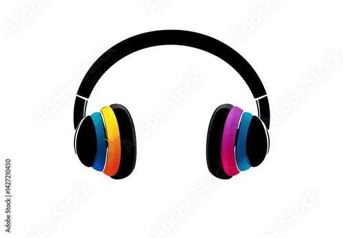 Icono de auriculares planos con texto de MP3 en varios colores