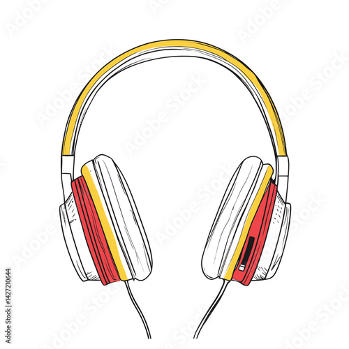 Modern headphones icons are set against a beautiful colored background of white, along with other headphones icons