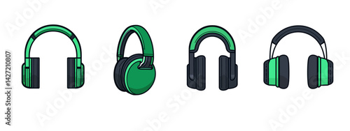 Modern pack featuring ear muffs icons in black and green colors