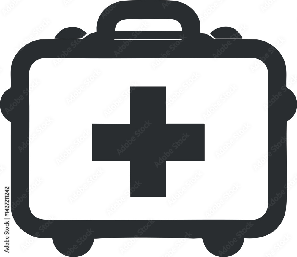 Fototapeta premium A simple black and white illustration of a first aid kit symbolizing health and safety.