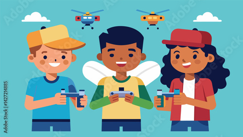 A the junior drone pilots there is a sense of camaraderie and friendly competition as the children bond over their shared passion for flying and. Vector illustration