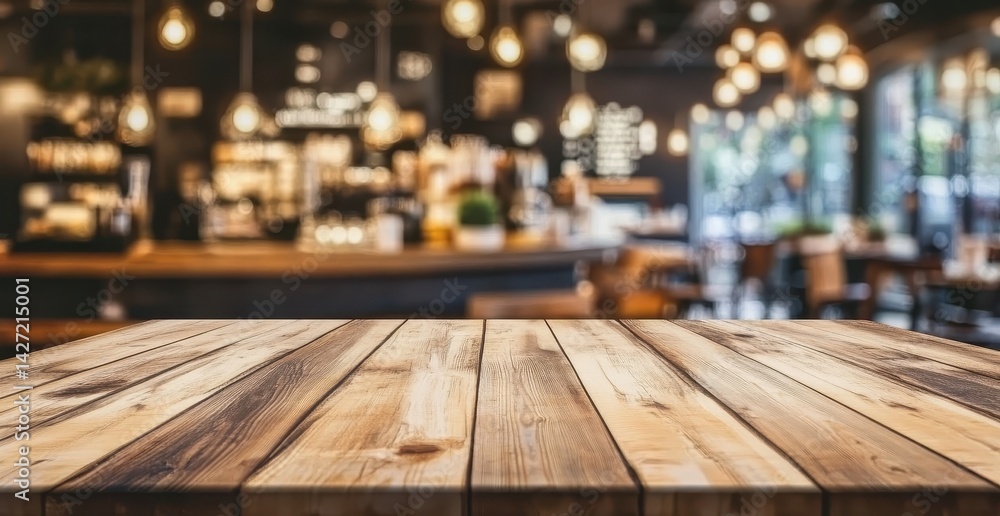 Wooden table in a cafe Wooden table in a cafe
