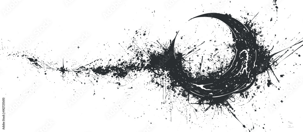 Abstract black and white artistic design featuring dynamic splashes and swirling shapes. Abstract black and white artistic design featuring dynamic splashes and swirling shapes.
