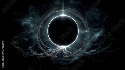 Eerie Black Hole: Distorted Space and Time Against a Cosmic Background. Dying Star Eclipsed by a Corrupted Moon in Space