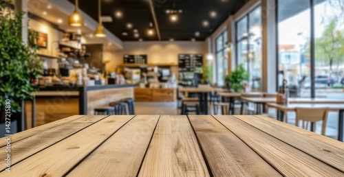 Wallpaper Mural Cafe interior view from wooden table Torontodigital.ca