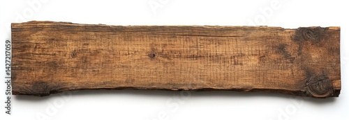 Rustic brown wood plank isolated on white background.