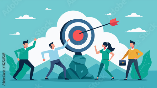 Each member of the team held their breath as the stone came to a stop perfectly p in the target with uncanny accuracy.. Vector illustration