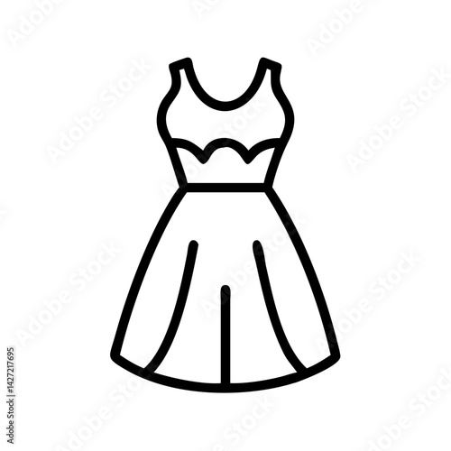 Illustration of a sleeveless dress with a detailed bodice and a flared skirt in a minimalist style