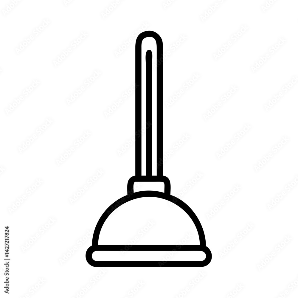 A simple line drawing of a plunger with a black outline and a white background in a minimalist style A simple line drawing of a plunger with a black outline and a white background in a minimalist style
