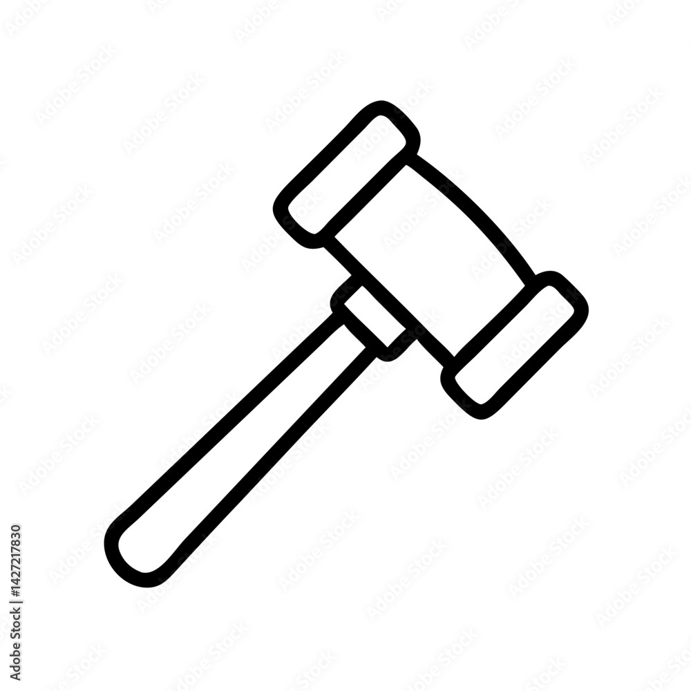 Illustration of a black outline gavel with a rectangular head and handle on a white background image Illustration of a black outline gavel with a rectangular head and handle on a white background image