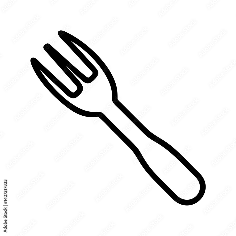 A simple outline drawing of a fork with three tines and a handle on a white background image view A simple outline drawing of a fork with three tines and a handle on a white background image view
