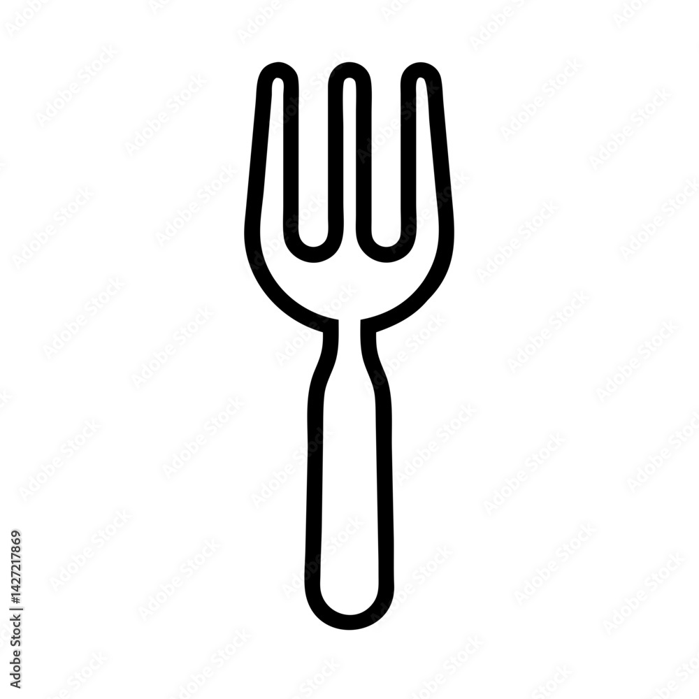 Illustration of a simple black outline of a fork with three tines on a plain white background image Illustration of a simple black outline of a fork with three tines on a plain white background image