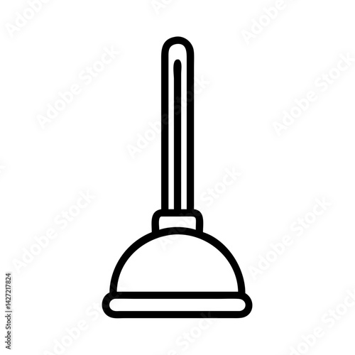 A simple line drawing of a plunger with a black outline and a white background in a minimalist style