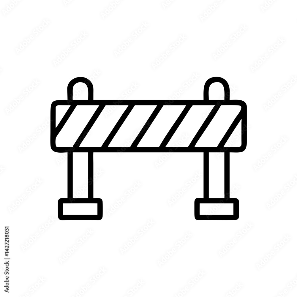 An illustration of a striped road barrier with two legs and rounded top posts in a simple outline style An illustration of a striped road barrier with two legs and rounded top posts in a simple outline style