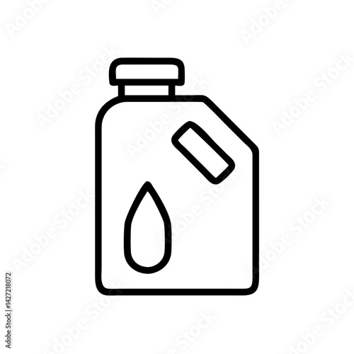 Outline drawing of a rectangular jug with a handle and a teardrop shape on the side of the container