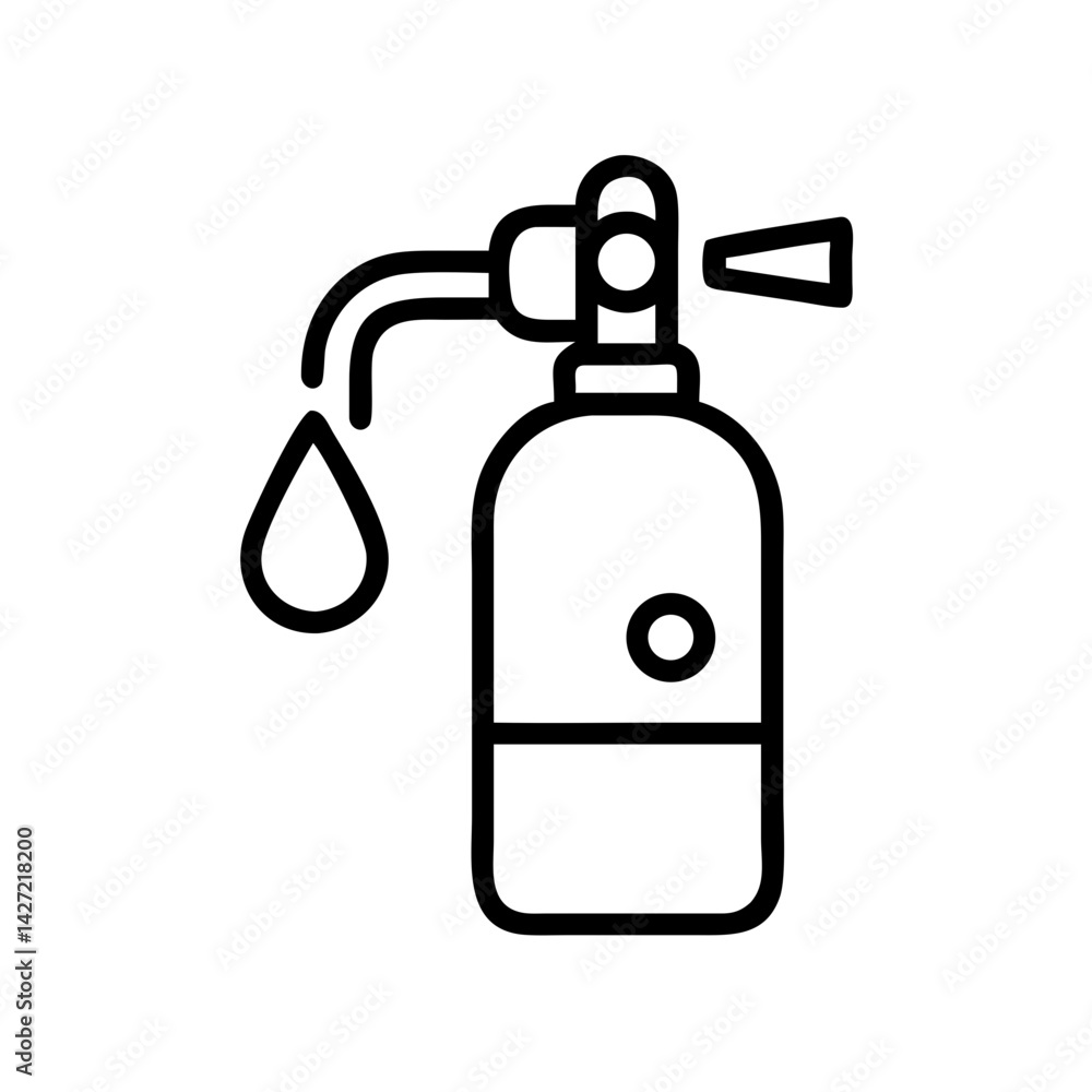 Outline illustration of a seltzer bottle with a droplet, showcasing a simple and clean design style Outline illustration of a seltzer bottle with a droplet, showcasing a simple and clean design style